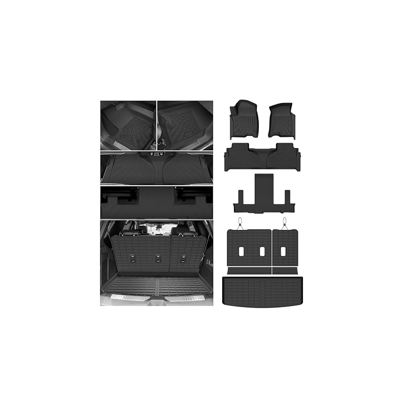 Kit de Tapetes Automotivos e Revestimento de Porta-Malas em TPE para Chevrolet Tahoe e GMC Yukon 7 Lugares 2021–2026, 2 Fileiras com Bancos Individuais, Preto CARTIST