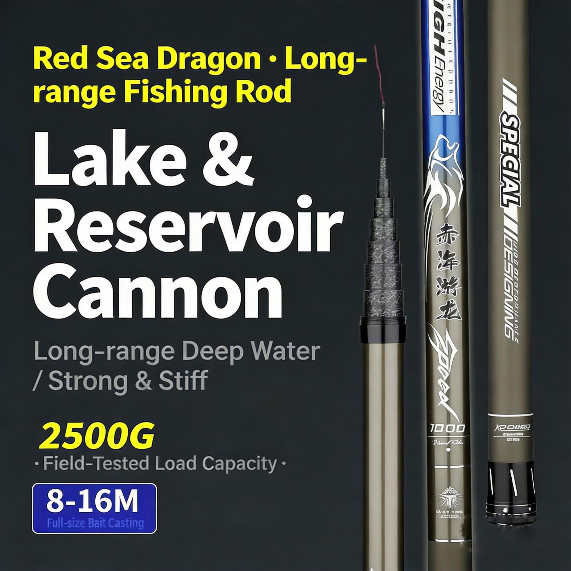 Canne à pêche ultralégère télescopique 8-16 m, Portable, en Carbone, idéale pour la pêche en mer, en surfcasting, Eau salée. Cadeau Parfait pour Les pêcheurs