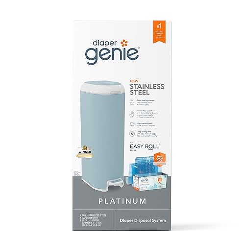 Diaper Genie El cubo de platino (azul glacial) está fabricado en acero inoxidable duradero e incluye 1 rollo de recarga fácil con 18 bolsas que disponible en Yaxa Venezuela