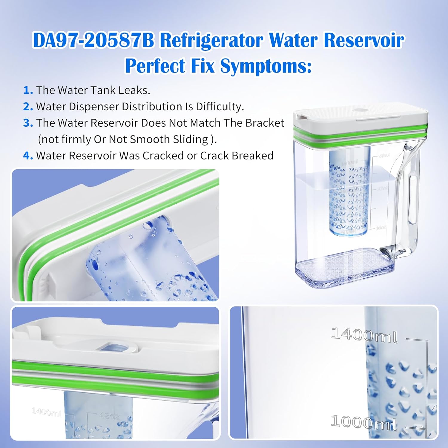 Upgraded Refrigerator Water Pitcher DA97-20587B Compatible With Samsung Fridge Water Pitcher, RF28T5021SR/AA RF28T5021SG/AA, Double Sealing Fridge Water Reservoir, Fridge Water Tank, No Leak