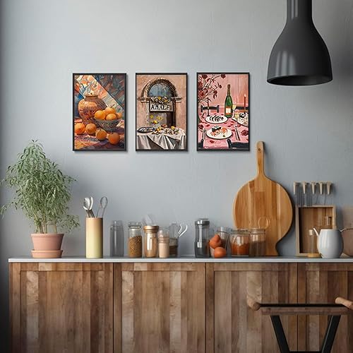 Miniatura 6 de 9 piezas de arte de pared de cocina coloridos alimentos para decoración de pared, fotos, bebidas, frutas, bar, carrito, lienzo, impresiones para