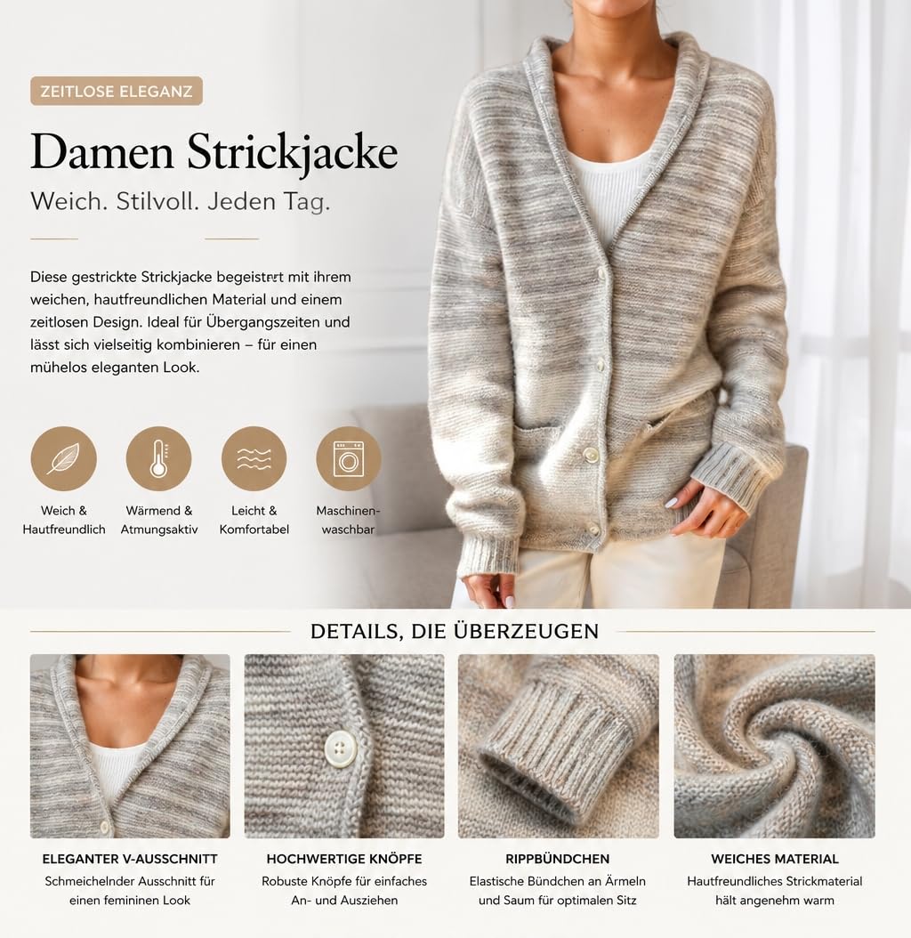 Generico Cardigan da Donna con Colletto A Revers Maglia A Righe Space Dye Cappotto A Maniche Lunghe Cardigan di Media Lunghezza con Tasche per Donna Chiusura con Bottoni Scollo A V Capospalla Leggero