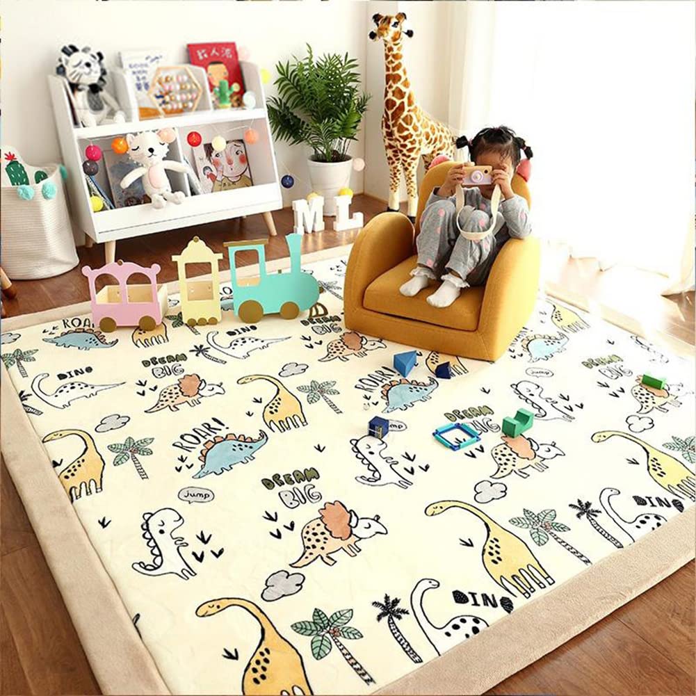Spielmatte Krabbelmatte Baby Kinder Matte Babymatte Kinderzimmer Weicher Kinderteppich Faltbar Tier Dinosaurier, Farbe: Creme, Grösse: 100x200 cm