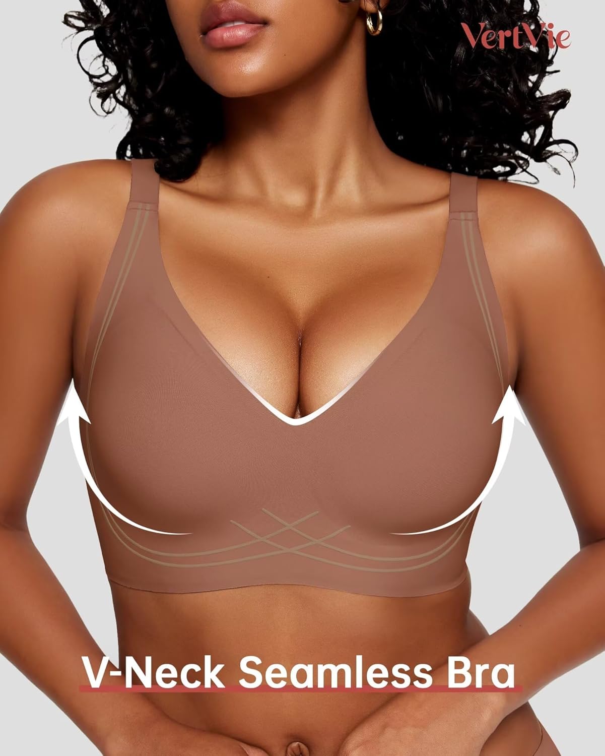 Vertvie Wireless Bras for Women Support Lift Deep V Seamless No Underwire Jelly Push Up Bra Plunge Full Coverage Bralettes - Image 5