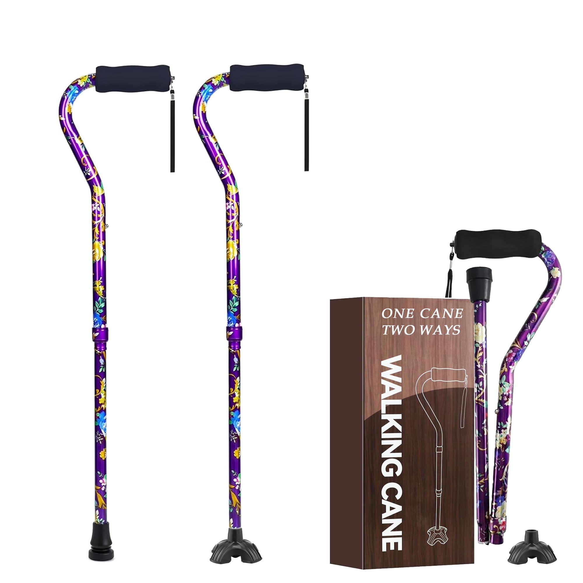 Floral Canes for Women Folding Cane for Stability with Non-Slip Base, Adjustable Walking Cane for Seniors - Lightweight Collapsible Walking Sticks