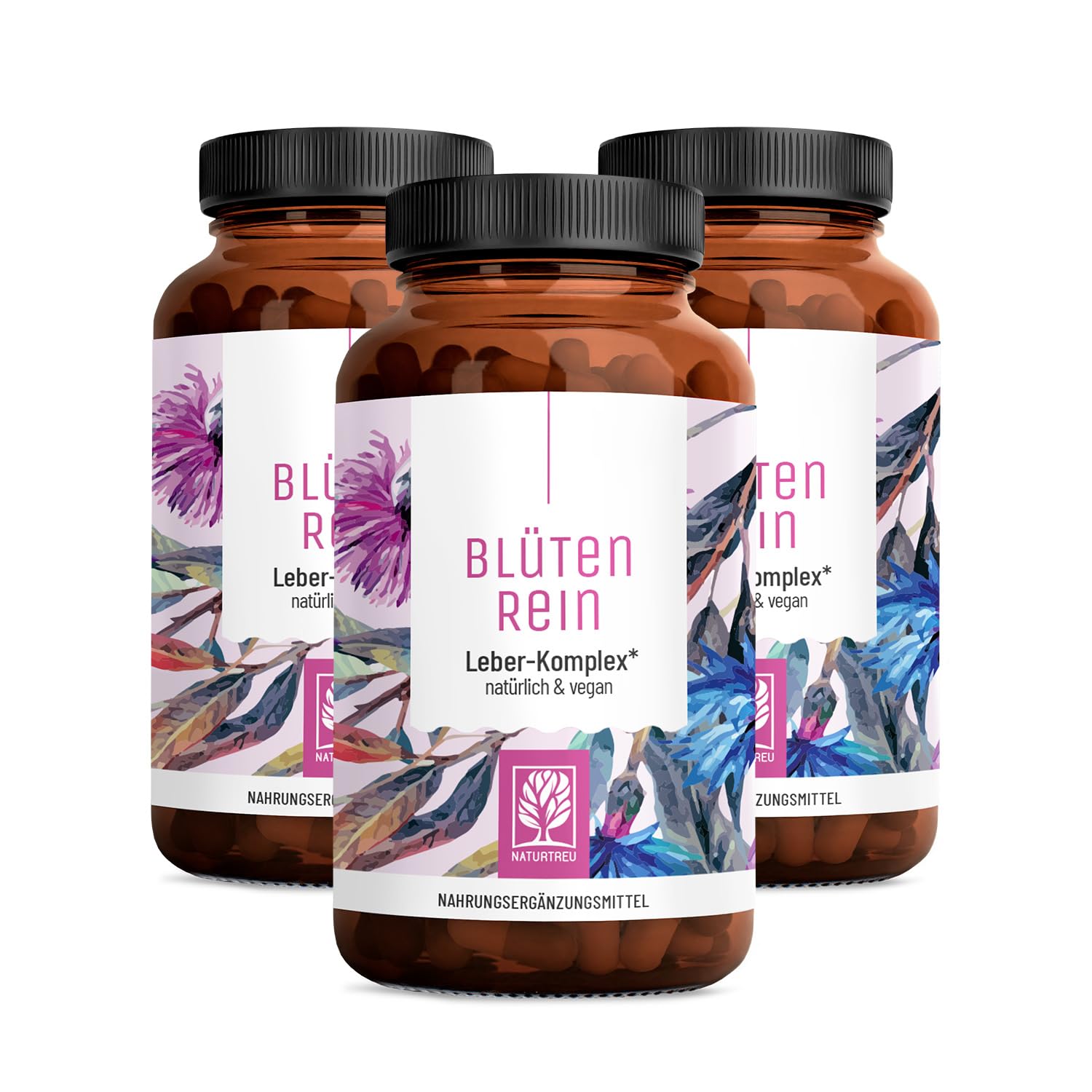 Blütenrein Mariendistel Artischocke Löwenzahn Kapseln - Vorteilsbundle 3er Paket - Leber Komplex mit Cholin - Mariendistel Hochdosiert 80% Silymarin 200 mg - 120 Kapseln