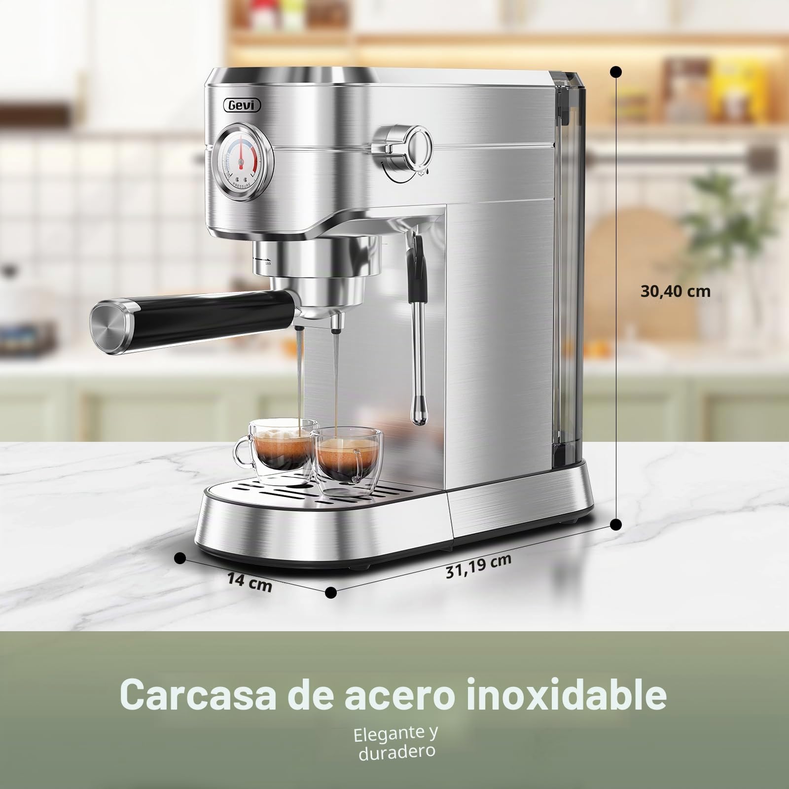 Gevi Cafetera espresso comercial y cafetera profesional de 20 bares con espumador de leche, cafetera espresso de acero inoxidable para el hogar, máquina compacta de capuchino
