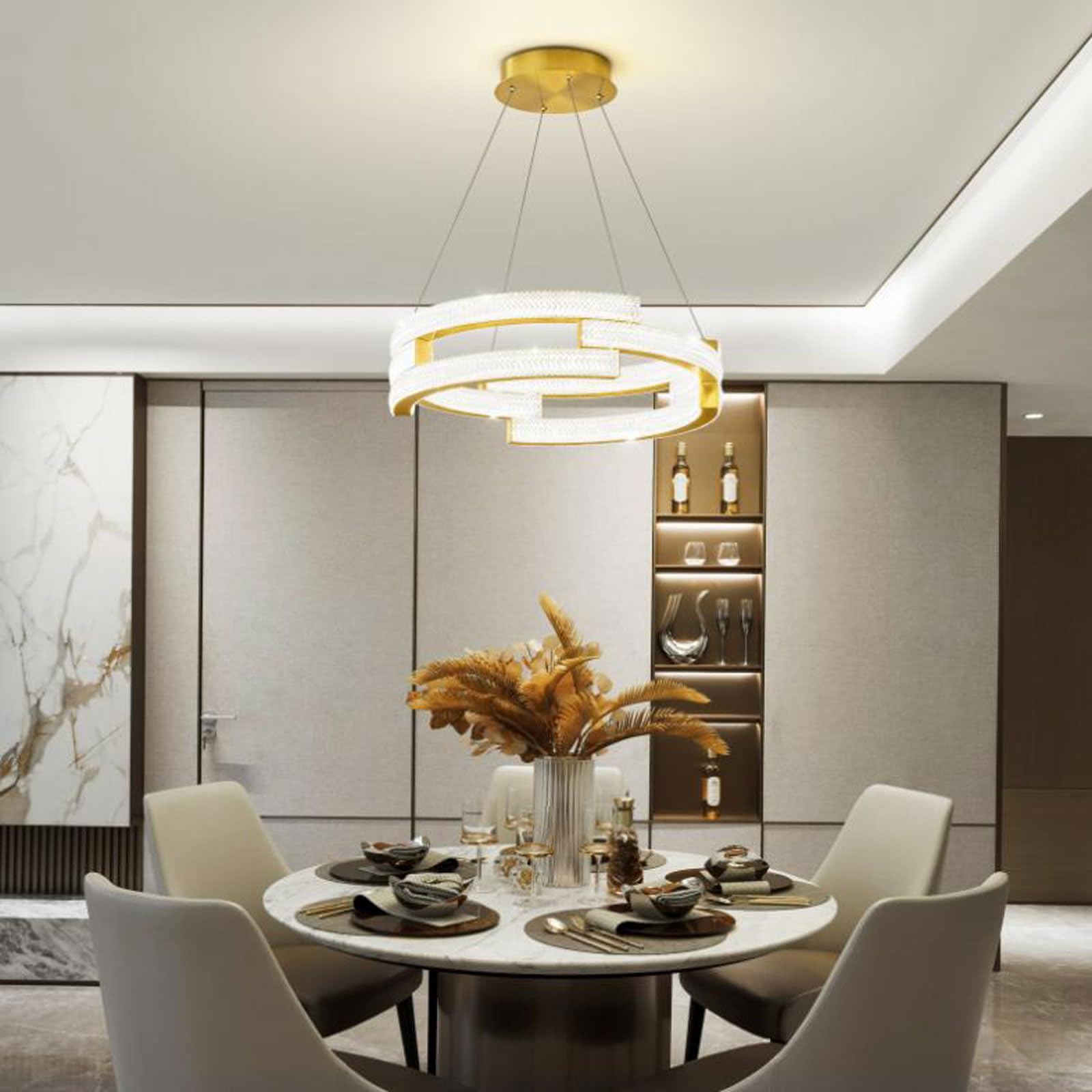 Lampada a sospensione moderna a LED di grandi dimensioni per camera da letto, 50 cm, circolare, in acrilico, per isola cucina, lampadario a sospensione dorato,adatto per ufficio,cucina,sala da pranzo