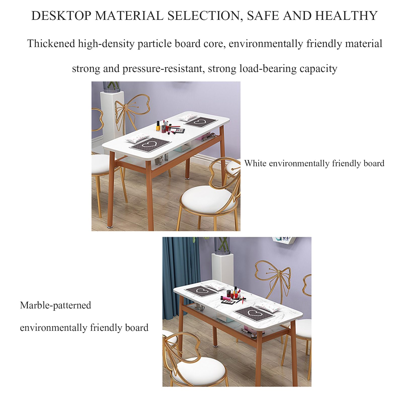 Tavolo da Manicure Professionale, postazione di Lavoro per Tecnici delle Unghie, Tavolo da Trucco in Legno per Salone di Bellezza, Spa, Tavolo da toeletta con,Marble Pattern-80cm 3-Piece Set