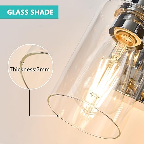 Miniatura 8 de Lámparas de baño de 4 luces, modernas luces cromadas para tocador de baño, accesorios de iluminación sobre espejo con pantalla de vidrio