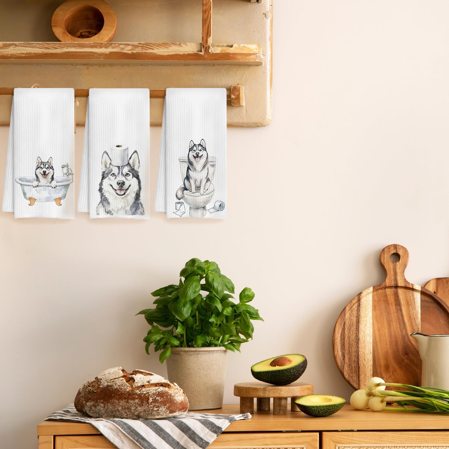 Funny Husky Bathroom Decor Hand Towels Set of 3, Husky Mom Gifts, Gifts for Husky Lovers, Kids Dog Bathroom Decor, 16x24 Inch - Image 5