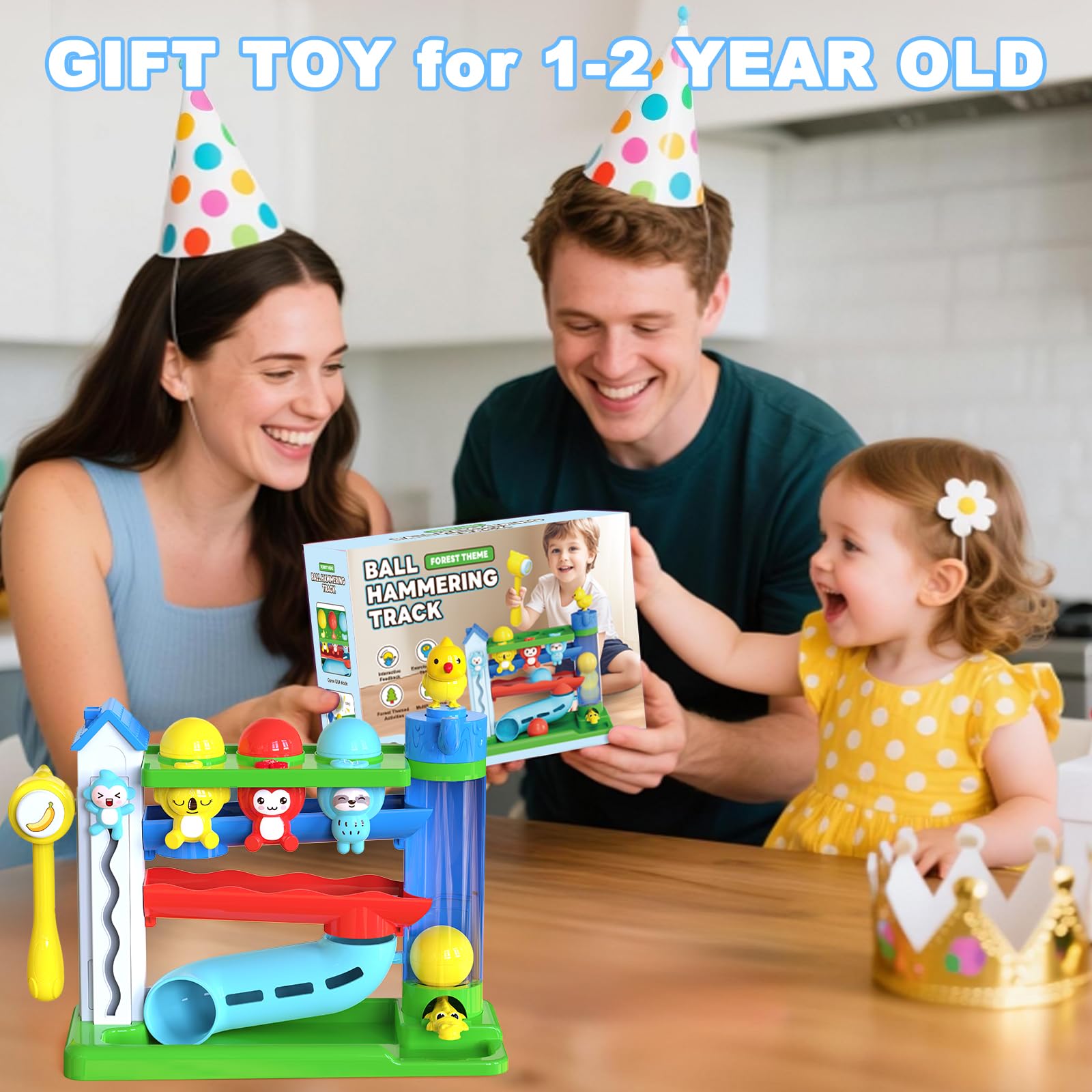 Hammer Montessori - Juguetes musicales interactivos para niños y niñas de 1 a 2 años, juguete educativo STEM con inglés y español, para edades de 6 a 9, 9 a 12, 12 a 18, 18 a 24 meses 7
