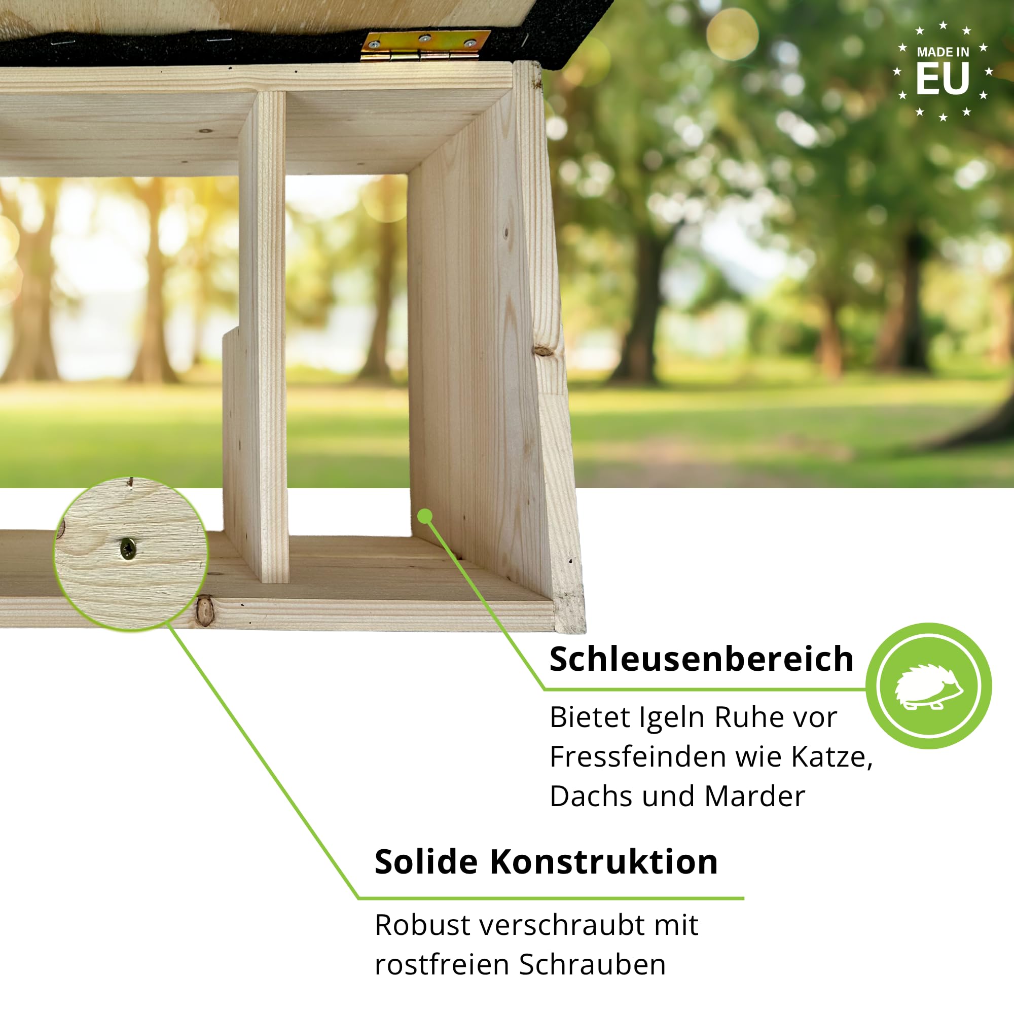 GARTENETAGE XXL Igelhaus mit Rattenklappe aus zertifiziertem Holz – wetterfestes Igel Schutzhaus mit Labyrintheingang