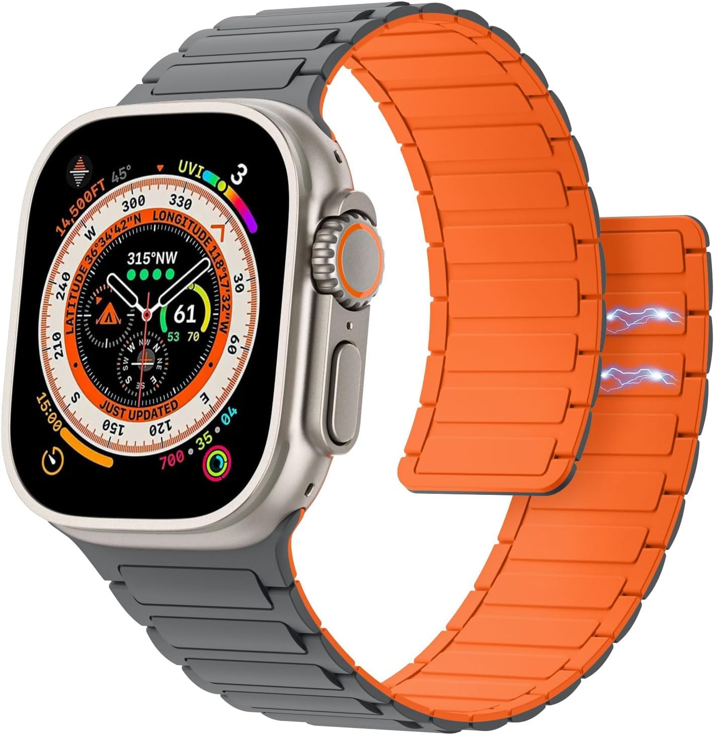 Croiky Magnetic Sport Watch Band Compatible with Apple Watch Ultra 2/Ultra Band for 49mm|46mm|45mm|44mm|42mm, Wrist Solo Loop Strap for iwatch Series 10 9 8 7 6 5 SE2 4 3 2 1 - Grey|Orange (B0CZDJPMDF) Amazon Price History, Amazon Price Tracker