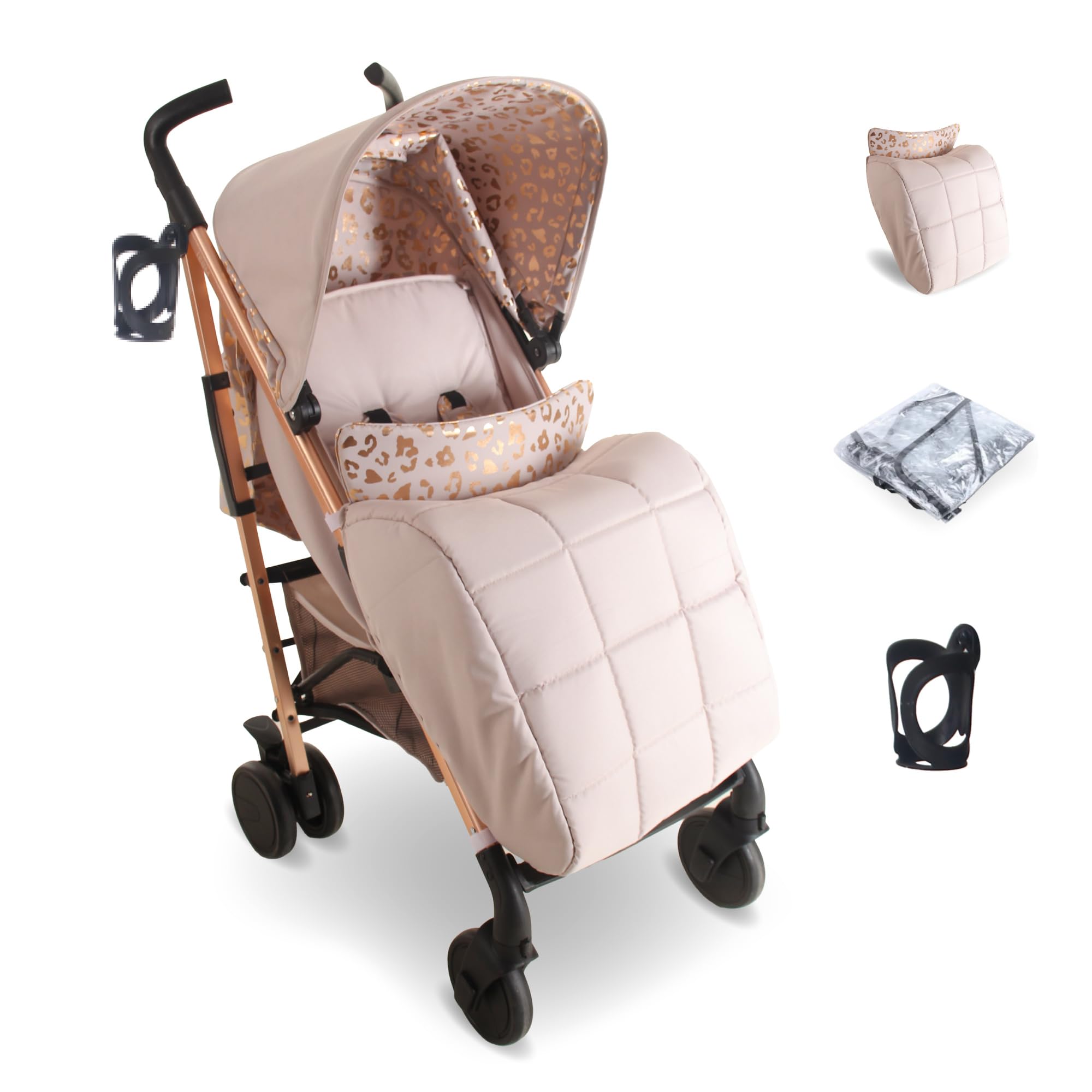 My Babiie MB51 Dani Dyer Leopard Lightweight Stroller, Sturdy & Protective, Lightweight Frame, Comfort, Manoeuvrability, Suitable from Birth to Maximum 22kg, with Cup Holder, Rain Cover and Footmuff — view 17