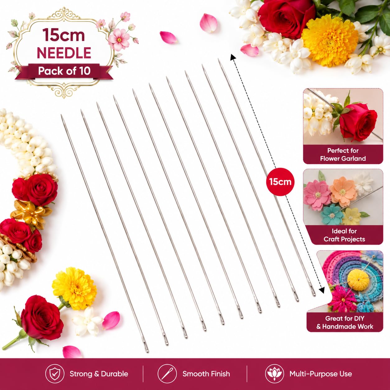 Sorzy Long Sewing Needle for Making Flower Garland, Big Eye, 15cm, Pack of 1 (10 Pieces) 4