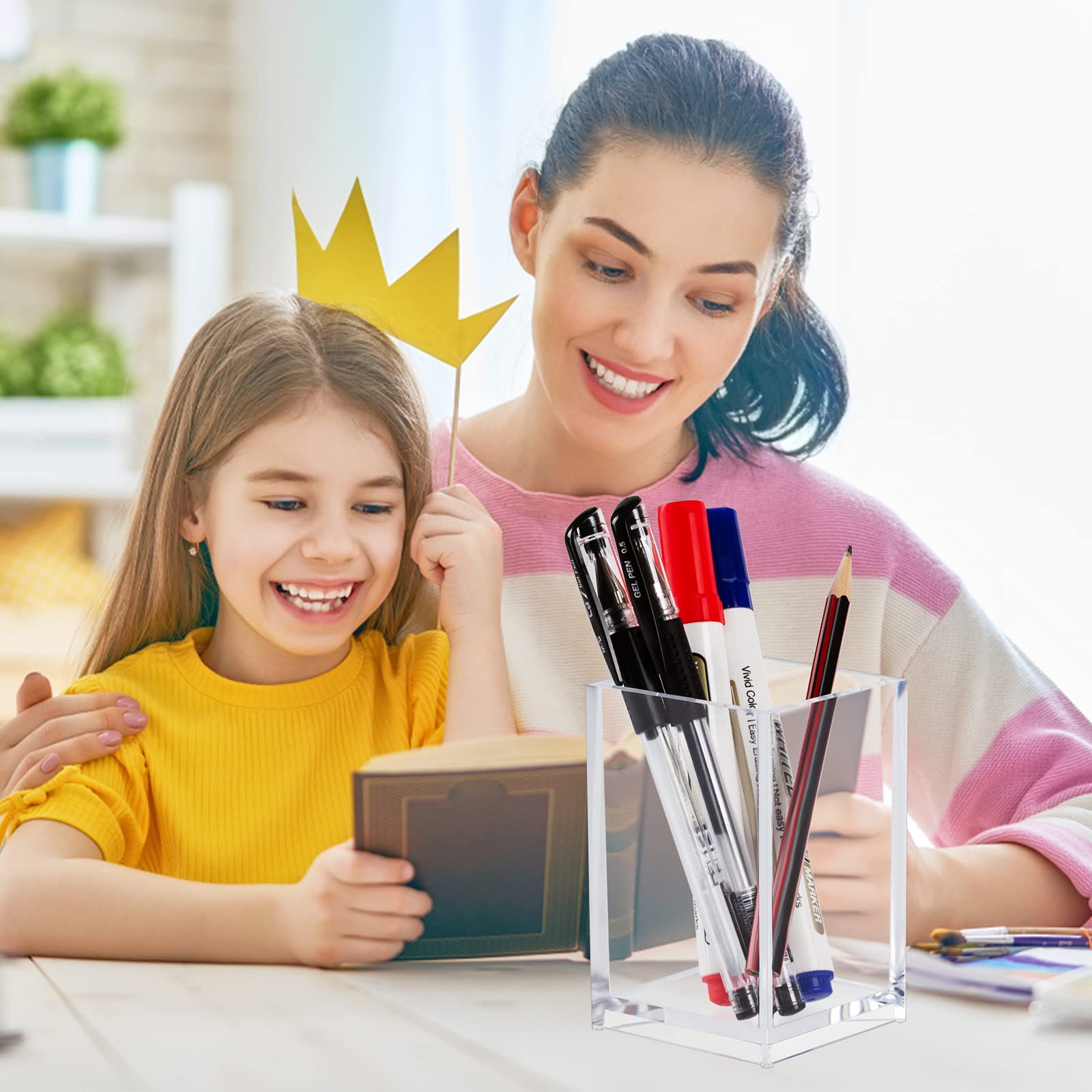 Portapenne In Acrilico Trasparente - 2 Pezzi Per Scrivania, Trucco O Scuola - Design Moderno - Foto 11