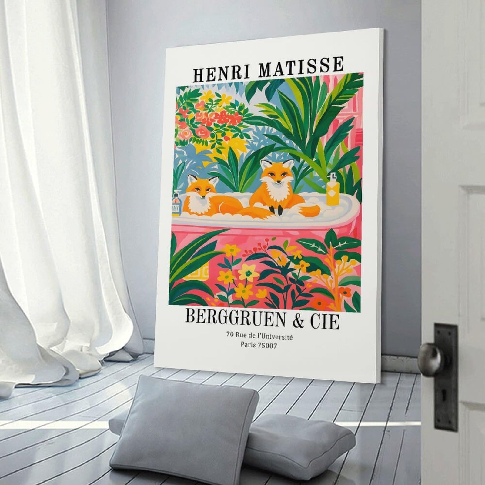 Junmoney Henri Matisse Foxes in Bathtub Art Print Wall Decor Canvas Print, 24x36inch(60x90cm), for Bedroom, Lounge Or Dressing Area, Decorative Wall Art for Cosy Rooms
