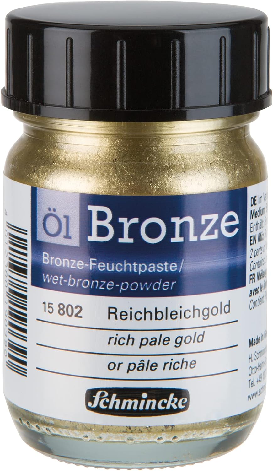 Schmincke - Oil bronze, rich pale gold, 50 ml, 15 802 024, for iridescent metallic effects, on pre-primed surfaces, e.g. wood, metal, plaster