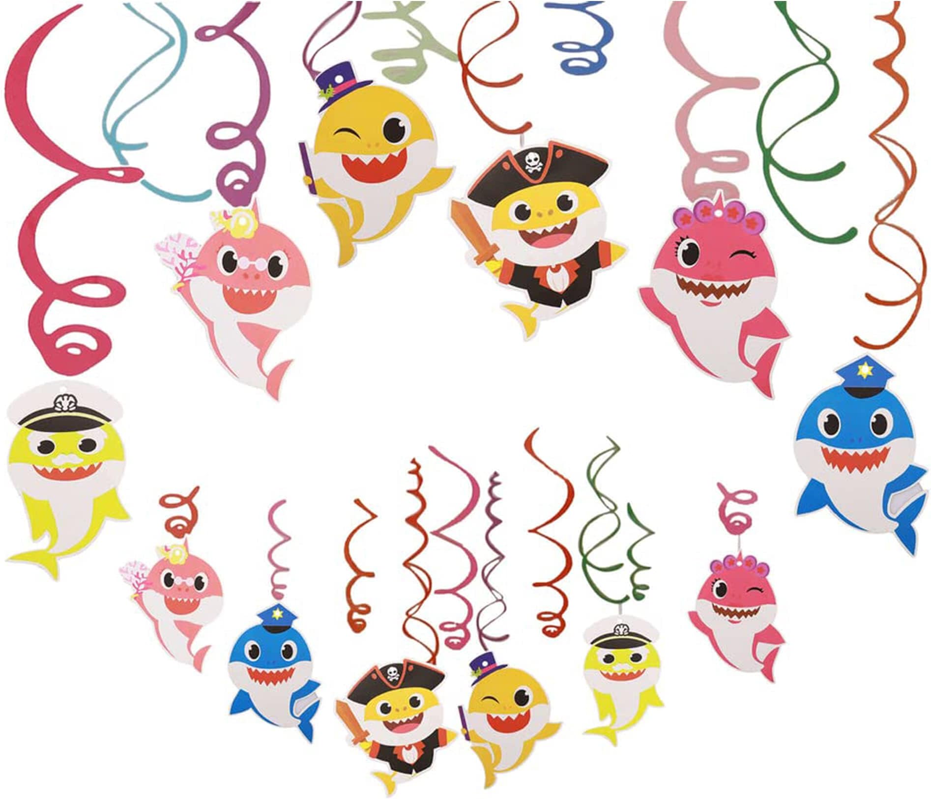 Wanna Party Baby Shark Theme Swirl Decoration, Birthday Celebration, Ocean Theme Party, Birthday Party Spirals, Colourful Cut-Outs, for Kid’s, Shark Hanging Swirl, Pack of 12 Decorative Swirls