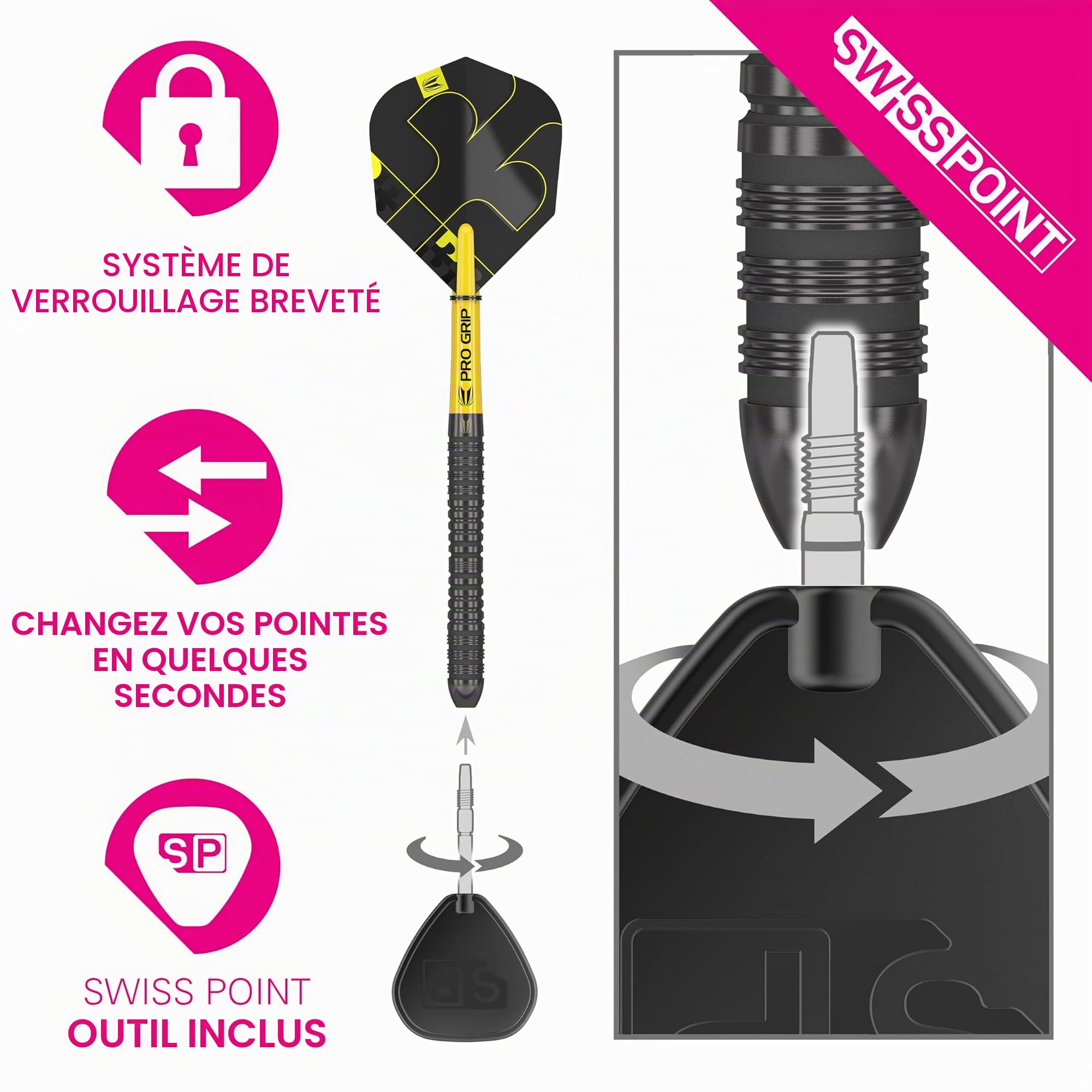 Target Darts Bolide Void 90% Tungstène, Fléchettes à Pointe en Acier Swiss Point | 21G/22G/23G/24G/25G/26G | Jeux de Fléchettes Professionnels, Fléchettes Noires, Outil Swiss Point Inclus