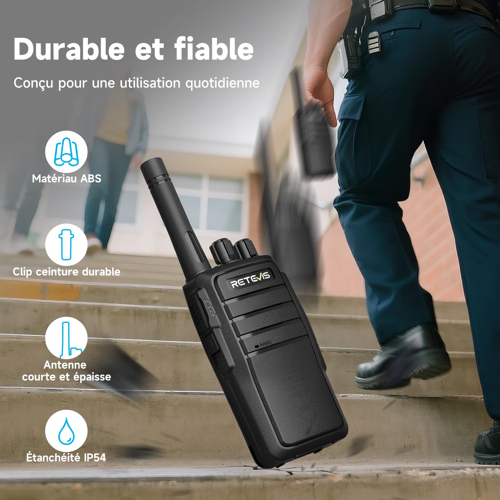 Retevis RT21 Walkie Talkie Portátil, Radio Bidireccional de 16 Canales con Base VOX o Carga Tipo C, 1200 mAh, Recargable para Planificación de Festivales, Comunicación de Seguridad (Negro, 4 Piezas)