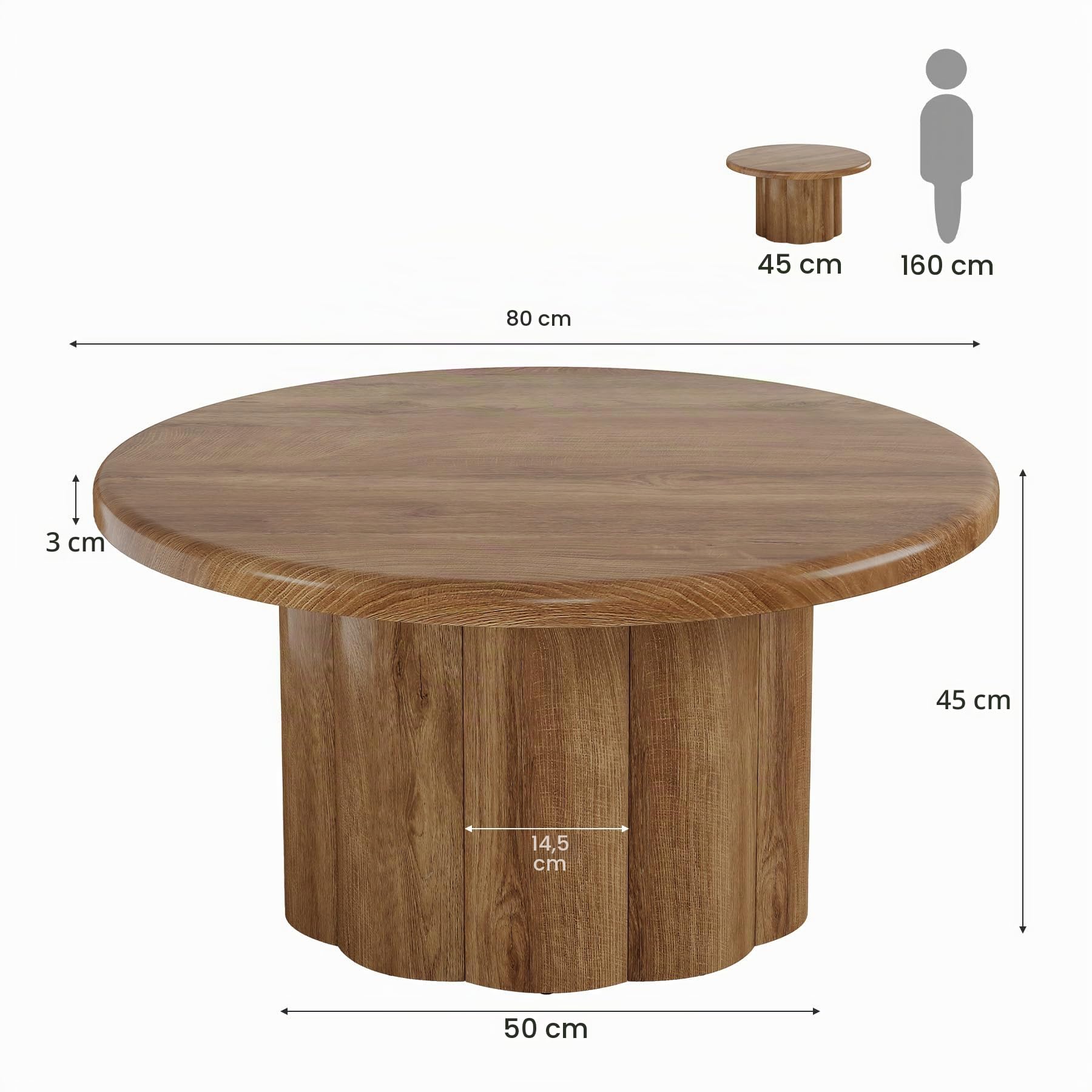 Tribesigns Mesa de centro redonda, 80 cm, mesa redonda de madera, moderno acento de madera, mesa central, sofá, mesa auxiliar para sala de estar, oficina en casa, marrón
