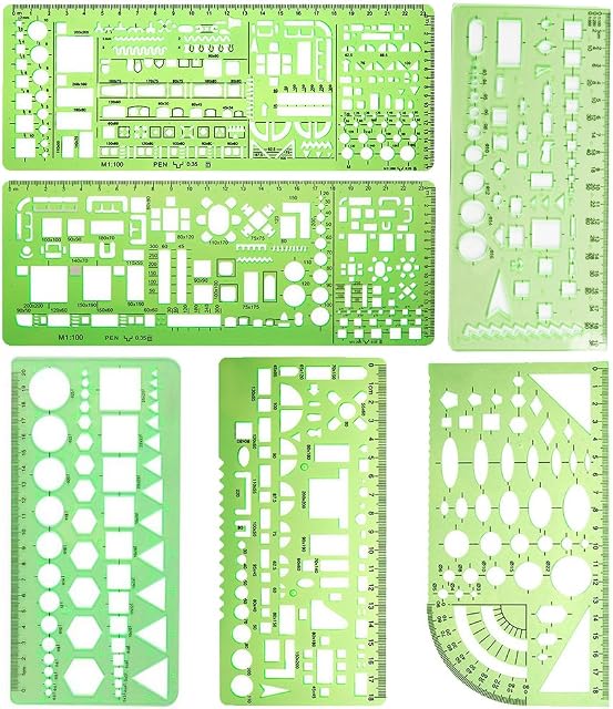 Vidillo Measuring Template Stencil 6 Pcs Circle Drawings Templates Plastic Building Formwork Stencils Geometric Drawing Rulers for Office and School (A)