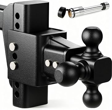 Trailer Hitch Adjustable 6 inch Drop Rise Hitch, Truck Tow Hitch Fits 2-Inch Receiver, 3 Ball Sizes 1-7/8, 2, 2-5/16 Heavy Duty Towing Hitch, Up to 20,000 LBS GTW with Anti-Theft Lock