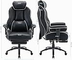 DJ·Wang Big et chaise de bureau haute avec repose-pieds, président du bureau exécutif haute arrière PU Chaises ergonomiques en cuir avec support Lombar, 135° Chaises inclinables Noir