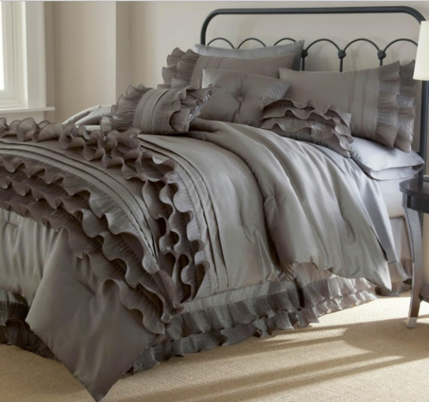 pics Grey Shabby Chic French Country Bedroom 8 piece textured frills ruffles design comforter set queen size featuring solid elegant shabby chic printed pattern comfortable bedding stylish