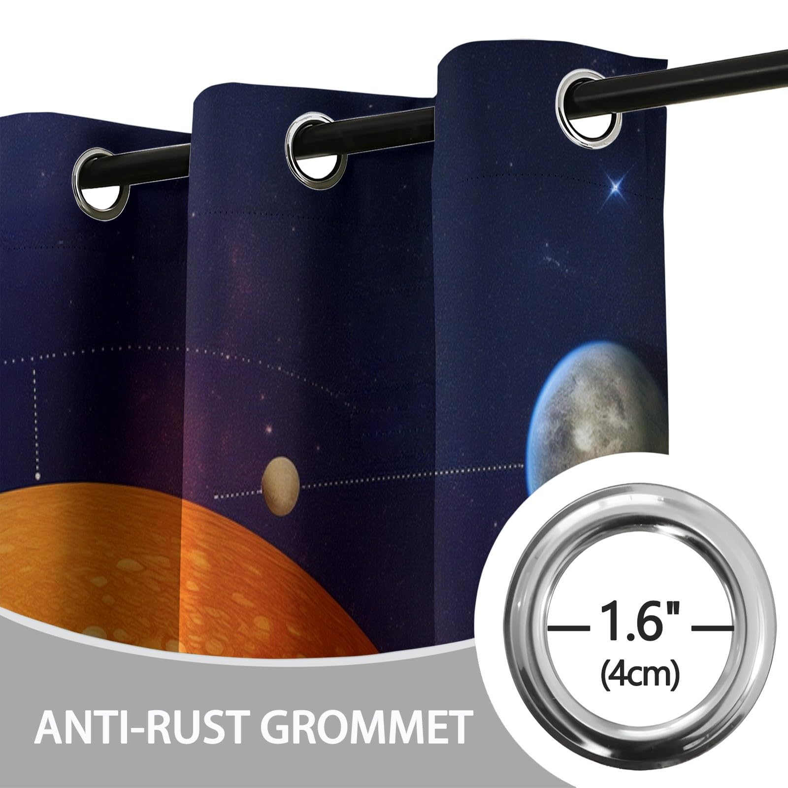 Tenda oscurante 117 x 183 cm (2 pannelli) Fotografia Universo Sistema Solare Stampati, Tenda Termica Isolante Anti Calore Tenda Opaca con Occhielli Isolanti Anti UV Camera Soggiorno, Arancione Nero