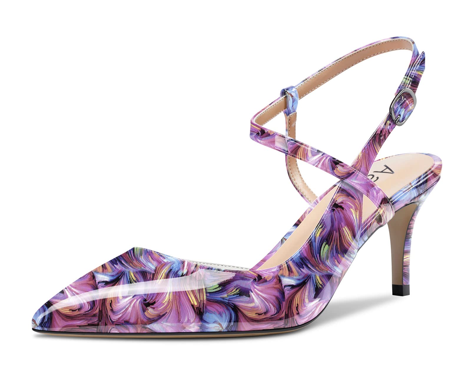 Aachcol Women Slingback Pumps Ankle Strap D'Orsay Stiletto Mid Heel Close Pointed Toe Dress Shoes 2.5 Inches