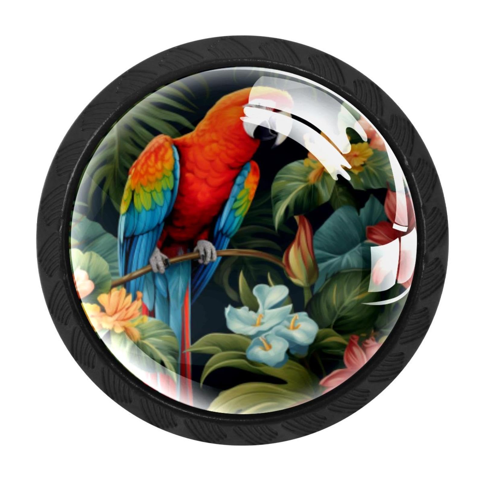 CHENZZZZ Parrot Drawer Knobs Pull Handle Crystal Glass Circle Shape Cabinet Drawer Pulls Cupboard Knobs with Screws for Kitchen Cupboard Dresser Wardrobe etc