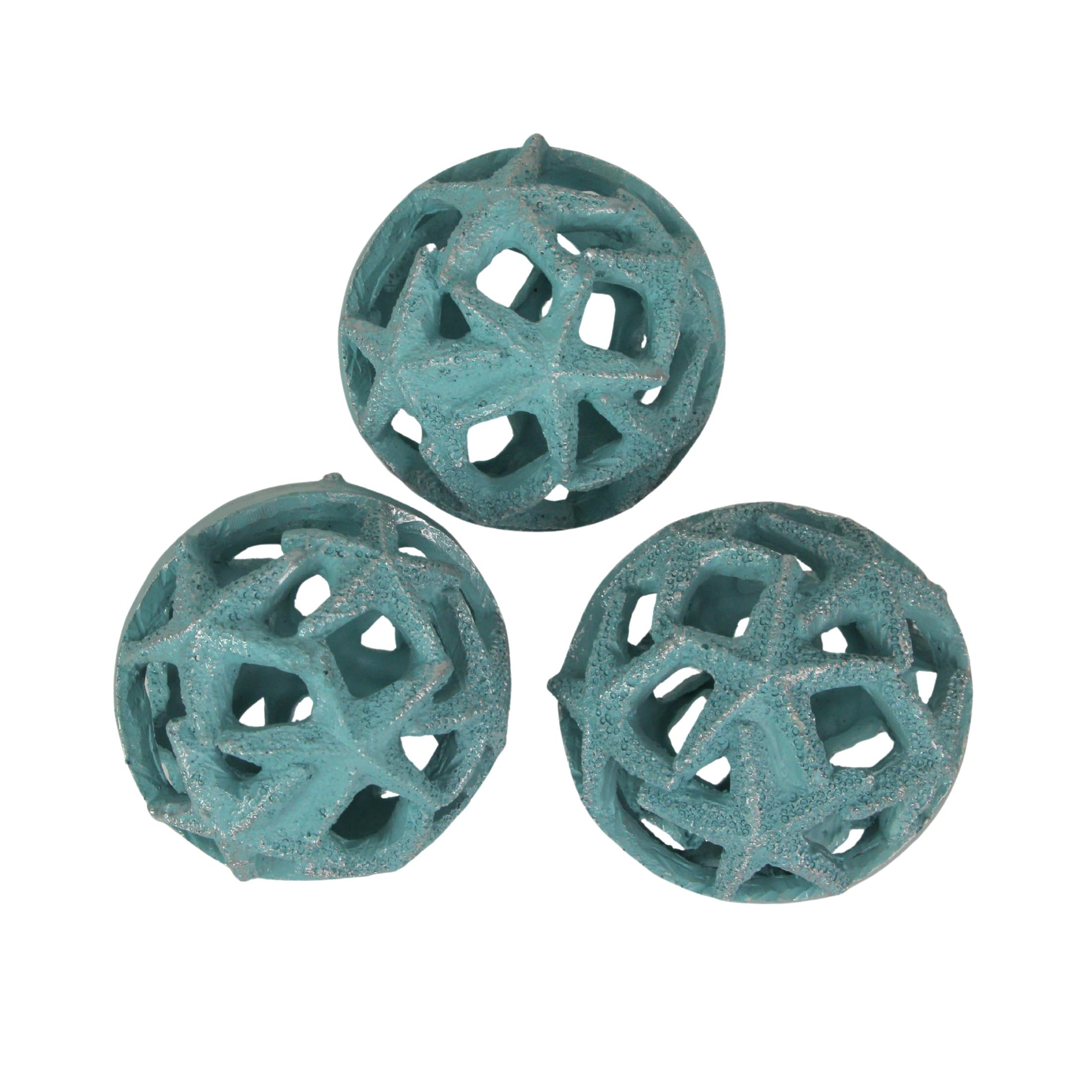 Fancy That Coastal Blue Resin Decorative Starfish Orbs Set of 3 - Charming Beach-Inspired Home Accent for Centerpieces, Coffee Tables, Living Rooms, and Bedrooms