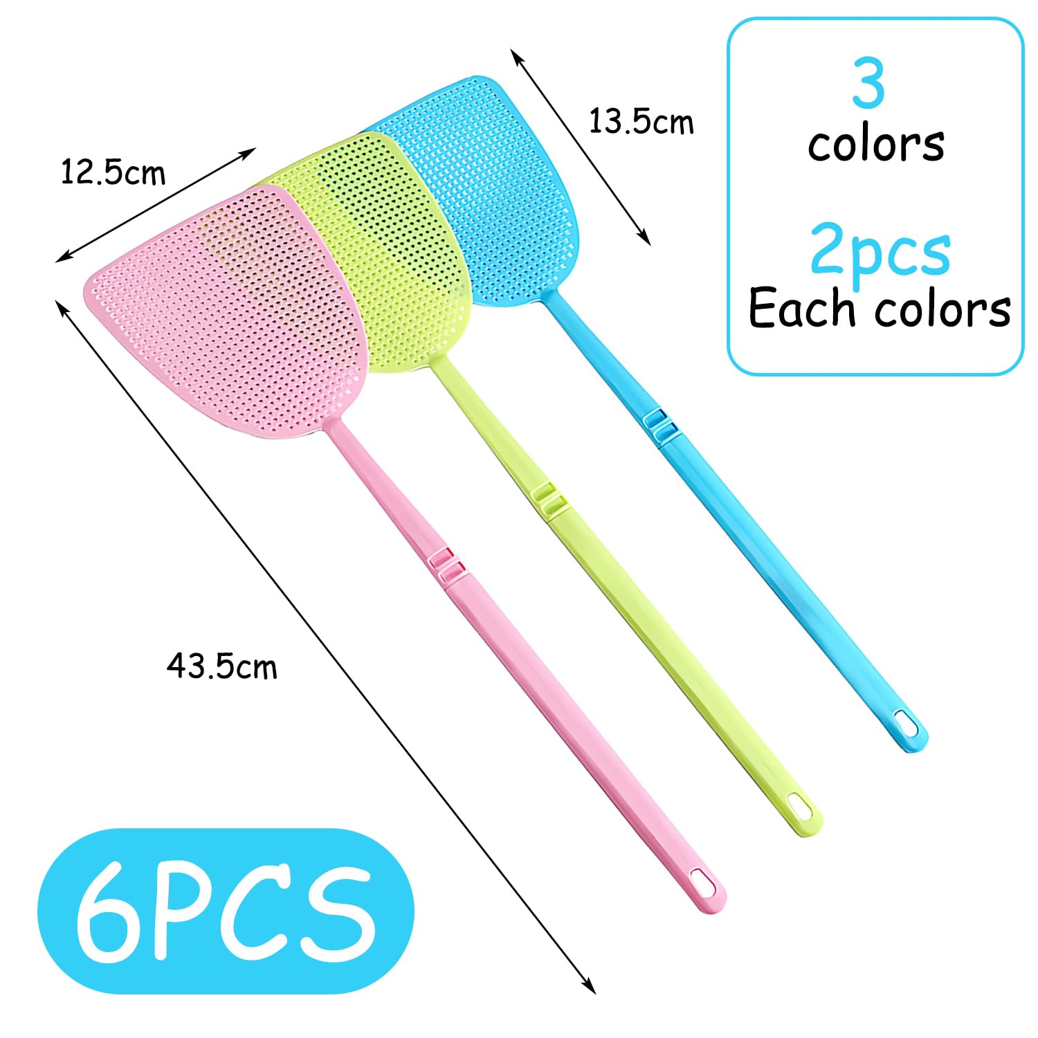 Set da 6 Schiacciamosche Incastrabili – Facile Assieme a Incastro, per Interni ed Esterni, Robusto (Rosa+Blu+Verde)