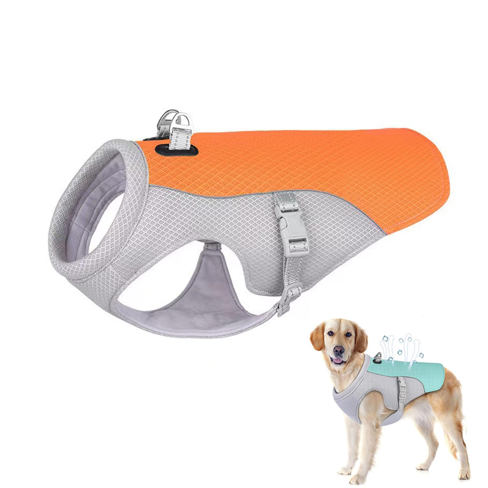 Drupiolaf Cooling Dog Vest, Adjustable Dog Cooling Vest with Reflective Strips, Breathable Mesh Wet Coat with D-Ring Leash Attachment for Dogs Summer Walking Hiking Training (Orange,3XL)