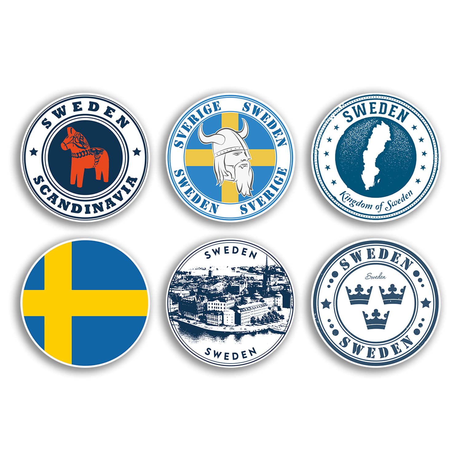 Dv Design Multi 6 X 10Cm Sweden Vinyl Stickers - Swedish Country City Travel Map Flag Holiday Luggage Design Gift #78843
