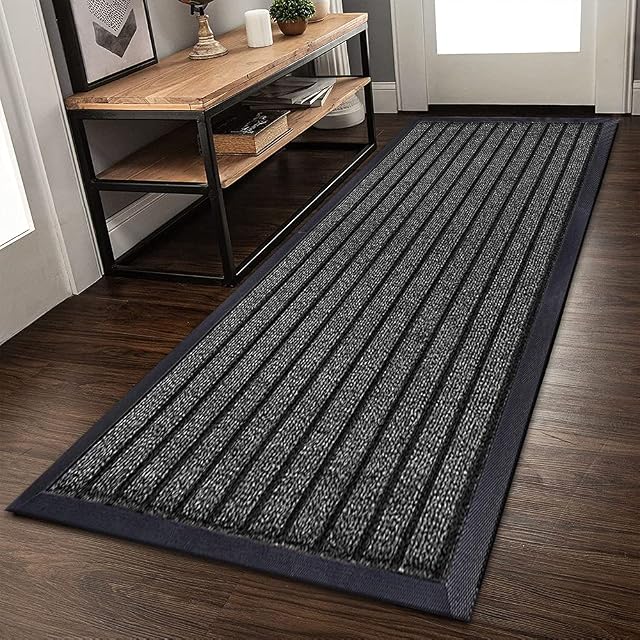 Prime Linens Waterproof Door Mats Outdoor Rug Stop Slip - Strong PVC Rubber Backed Floor Mats Anti Slip Washable Runner RugHallways Hall Entrance Back Front Door (Grey, 80 x 150 cm - Large Runner)