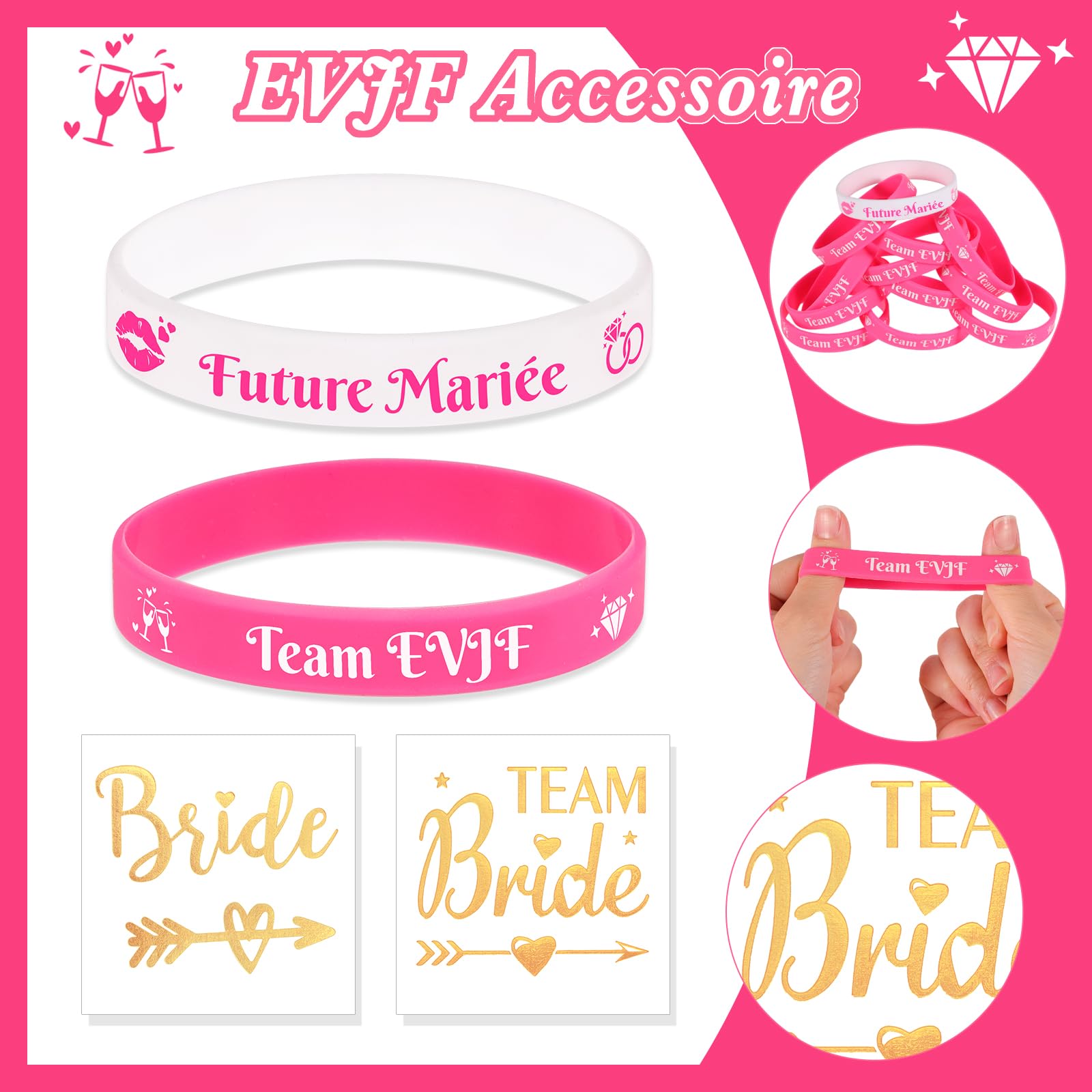 Bracelets evjf/ enterrement vie jeune filles/ cadeau evjf/ accessoires fete evjf/team mariée/à partir 2 euro - Un grand marché