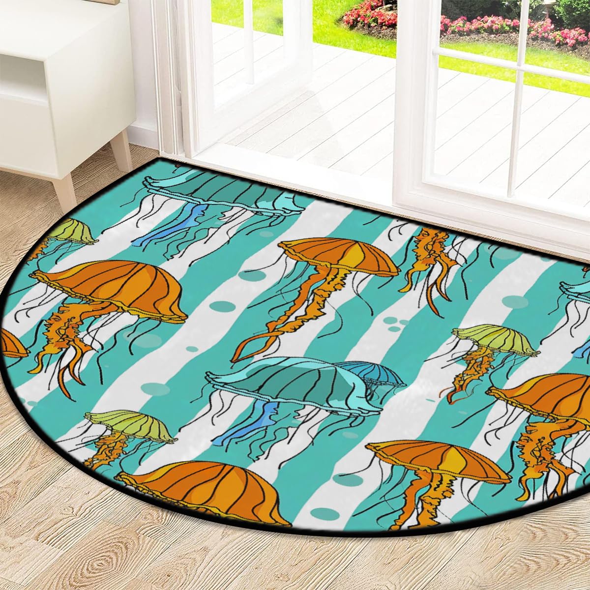 Mexpekil Jellyfish Paillasson demi-lune pour intérieur et extérieur - Lavable - Absorbant la saleté - Demi-rond - 100 x 160 cm