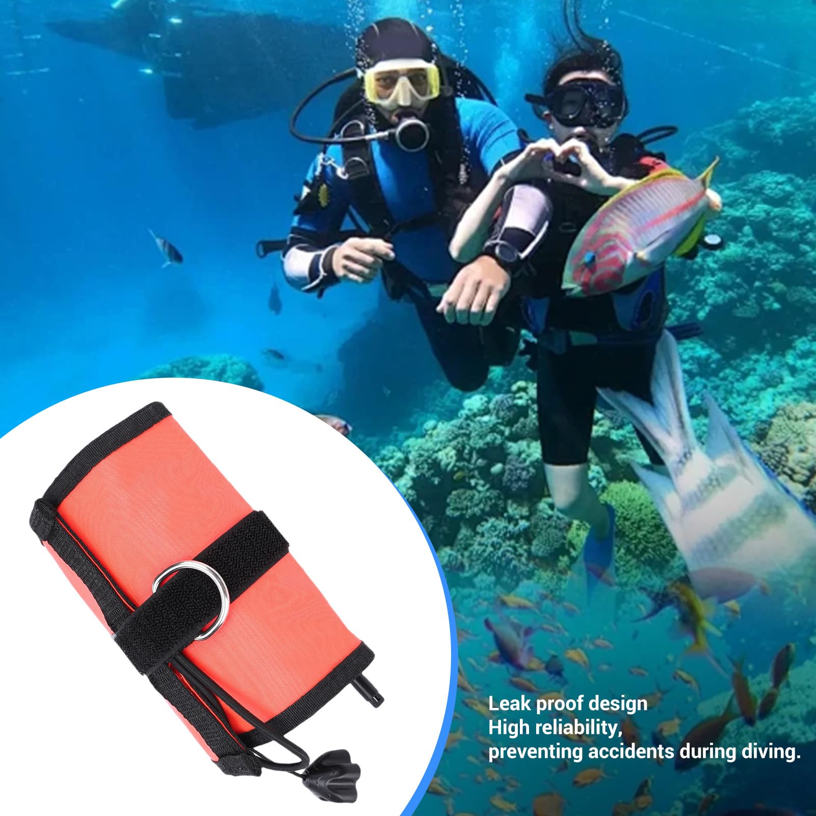 Marcadora de Superficie de Buceo, Tubo de Señal a Prueba de Fugas de Nailon de Alta Visibilidad de 1,5 M para Buceadores