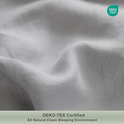 Miniatura 4 de TOSMO Juego de funda de edredón 100% lino con diseño de botón, 3 piezas (1 funda de edredón con 2 fundas de almohada), ropa de cama suave,