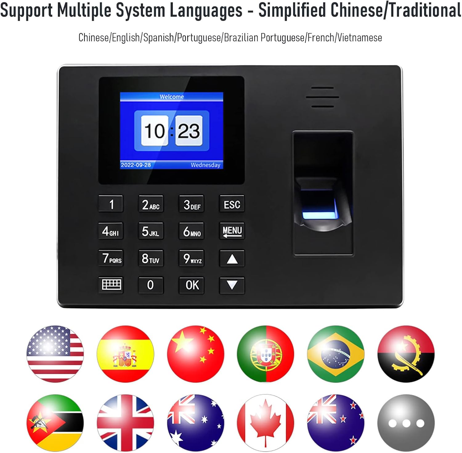 Multiple system languages supported by the device