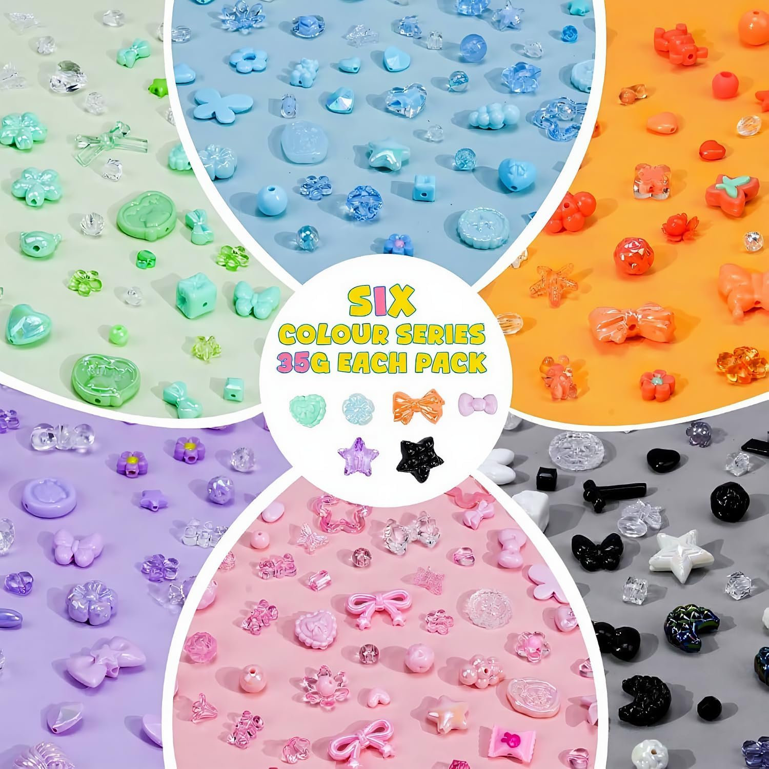 400-450PCS Acrylic Beads for Bracelet Making, Assorted 6 Colors Cute Beads, Flower Bow Candy Bear Kawaii Bracelet Charms for Jewelry Making, Necklace Keychains Phone Charms DIY Crafts Gifts - Image 4