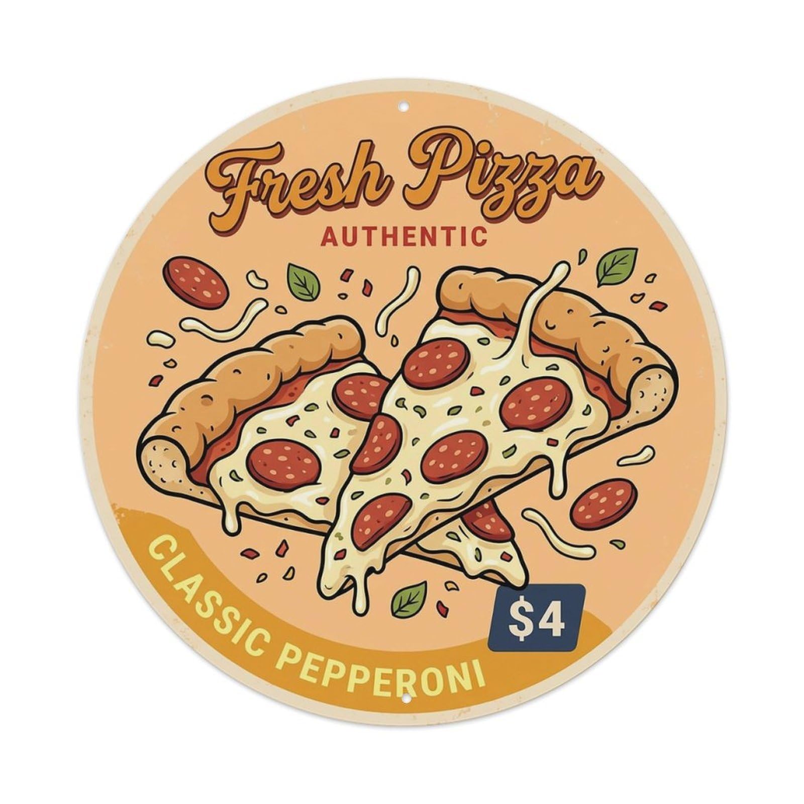 Huiyhb 8X8inch(20X20cm) Vintage Pizza Slice Italian Traditional Cuisine Pepperoni Metal Tin Sign