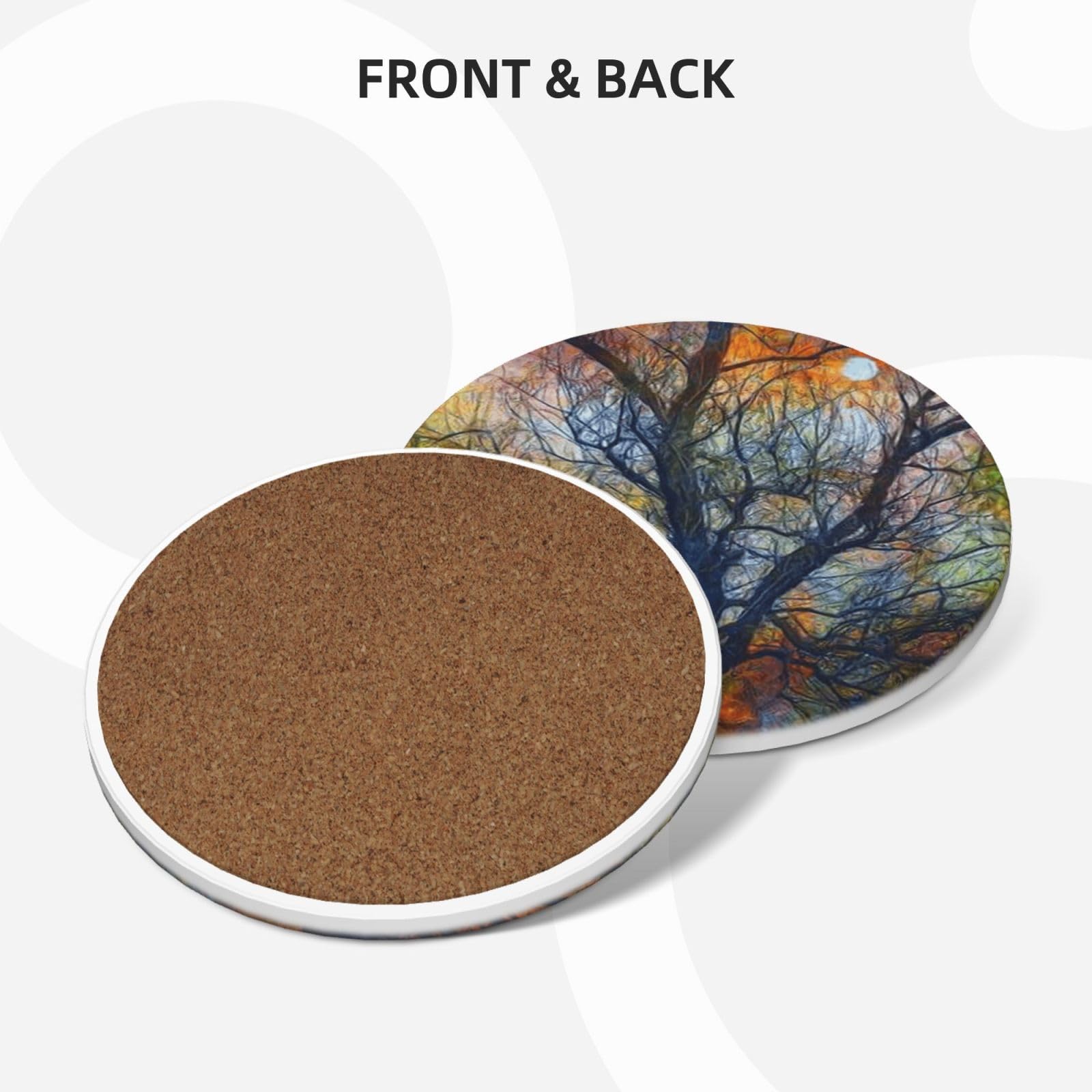Set di 6 sottobicchieri decorativi in ceramica con stampa di alberi colorati
