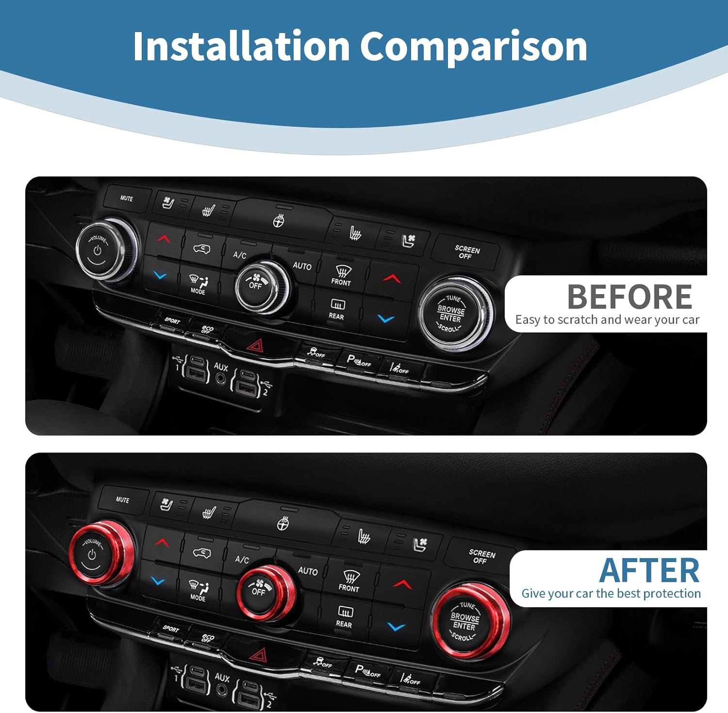 for Durango Center Console Control Knob Cover Trim Ring for Dodge Durango 2021-Present Red Interior Accessories 4pcs