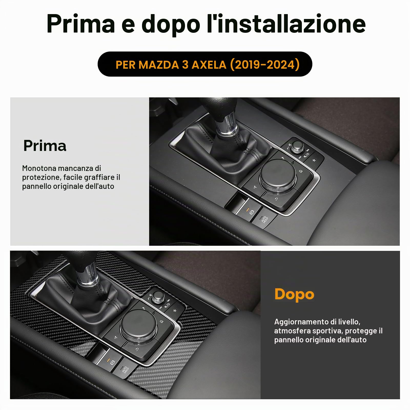 KUNGKIC Per Mazda 3 Axela 2019-2024 Accessori Fibra di Carbonio Auto Pannello di Cambio Della Copertura Telaio Della Trasmissione Adesivo Cambio Pannello Interno Accessori Decorativi (Cambio Manuale