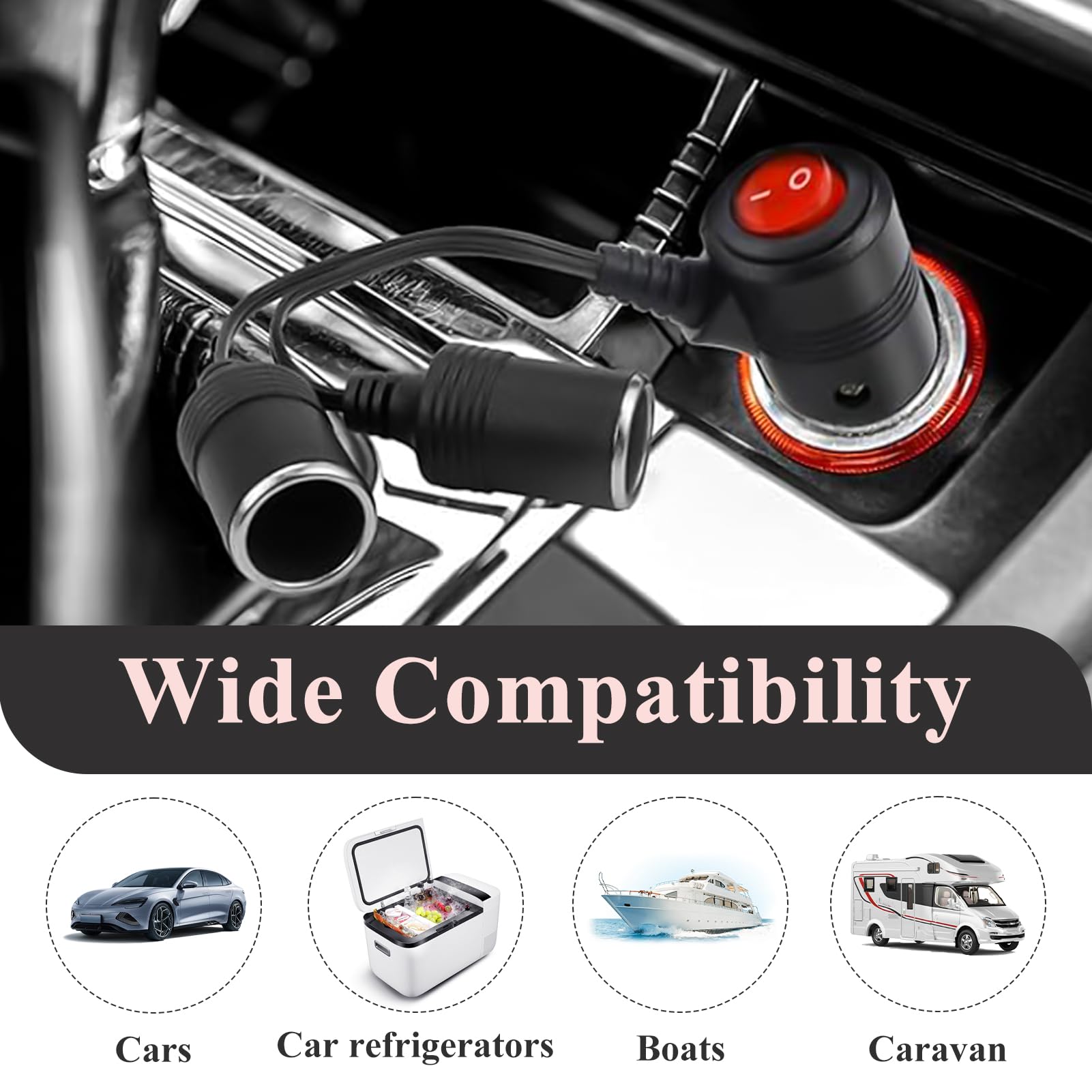 Câble Extension 15A Rallonge Allume-Cigare 1 Vers 2 - Avec Interrupteur, Fusible 15A - 12V/24V Pour Voiture, Bateau Prise Pour Allume Cigare Norauto